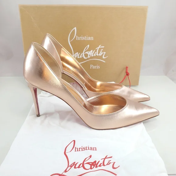 NWT$900 LOUBOUTIN Iriza 85 Leche Silk Satin metallic Leather Heel Pumps Sz 40.5 - Picture 7 of 15